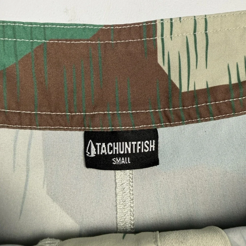 Tachuntfish Shorts Mens Small Beige Camo Swim Trunks Drawstring Hunting